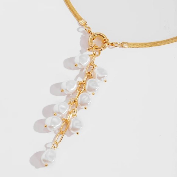 Kpop Irregular Pearl Pendant Snake Chain Tassel Choker Necklace - Picture 4 of 6